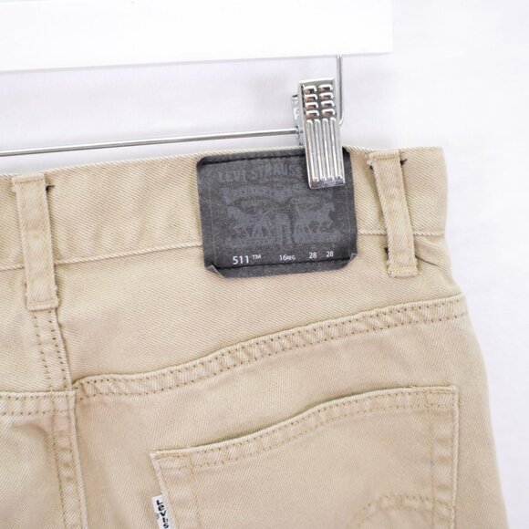 DAMAGED Levi's 511 Slim Tan Denim Jeans -16R- 28 /‎ 28.5 Boys Cotton Polyester - Picture 6 of 10
